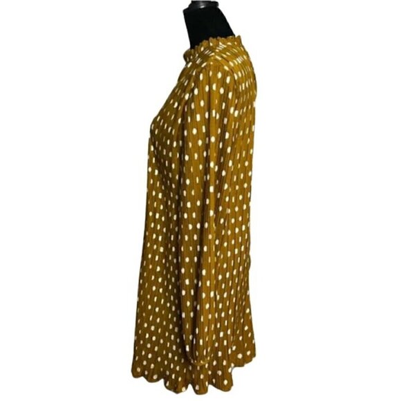 Lulus Mustard Yellow Polka Dot Long Sleeve Flowy Shift Dress (Womens S) - Picture 7 of 11